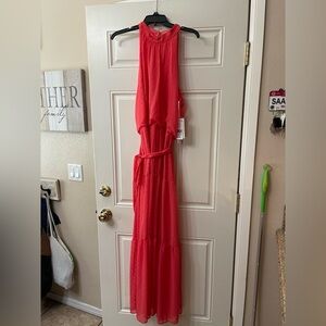 JULIA JORDAN MOCK NECK 3 TIER CORAL MAXI - NWT - SIZE 16